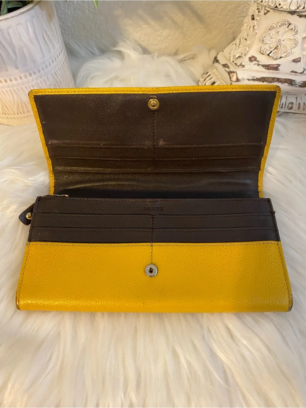 Loewe Yellow Leather Long Snap Wallet